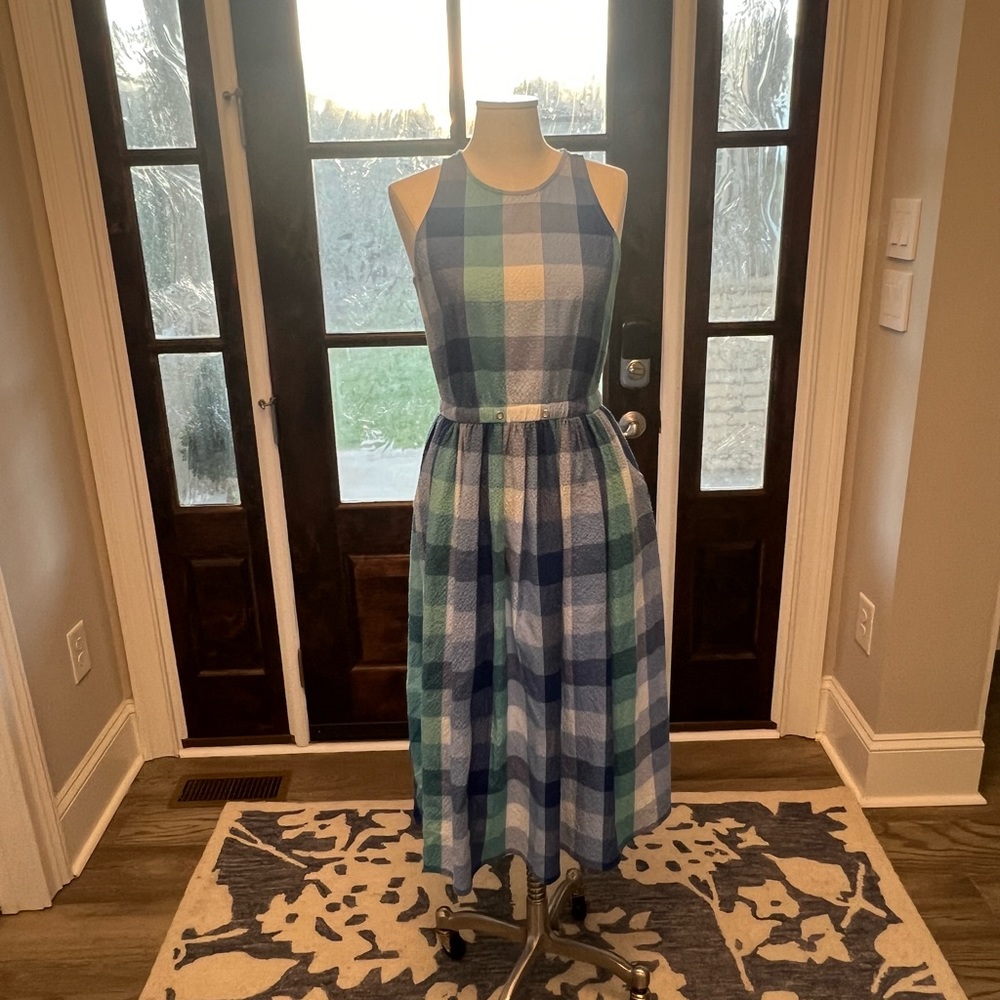 Loft blue plaid midi dress